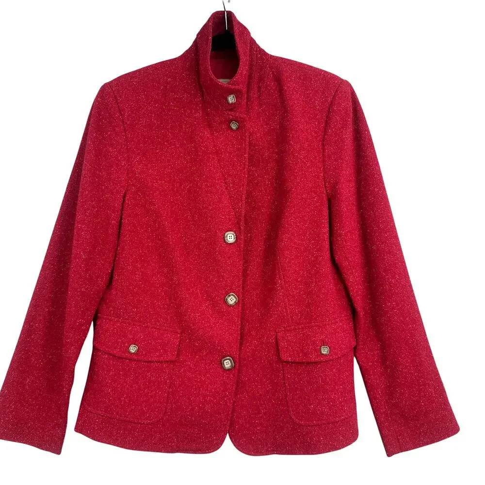 VTG LL Bean Wool Blazer Lg Preppy Jacket Red Tailored Academia Classic Old Money